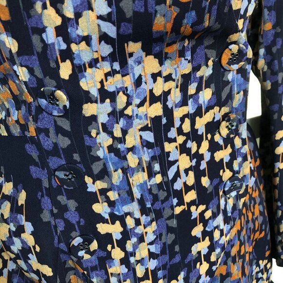 Reiss Esmerelda-Coco Moon Print Deep V Nk Mini Dress Navy Burnt Org Tan Sz 6 NWT - Picture 4 of 16